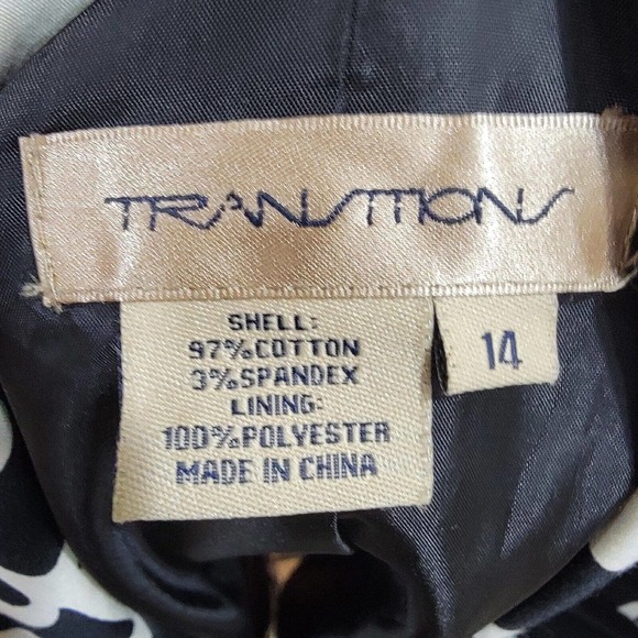 Transitions Chic Black White Cropped Open Blazer Ribbon Pattern Jacket Size 14 - Picture 3 of 9